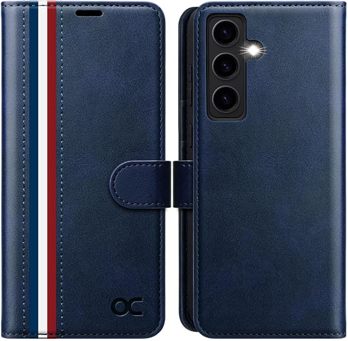 OCASE Compatible with Galaxy S24 5G Wallet Case, PU Leather Flip Folio Case with Card Holders RFID Blocking Kickstand [Shockproof TPU Inner Shell] Phone Cover (2024), Spliced Blue