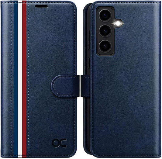 OCASE Compatible with Galaxy S24 5G Wallet Case, PU Leather Flip Folio Case with Card Holders RFID Blocking Kickstand [Shockproof TPU Inner Shell] Phone Cover (2024), Spliced Blue