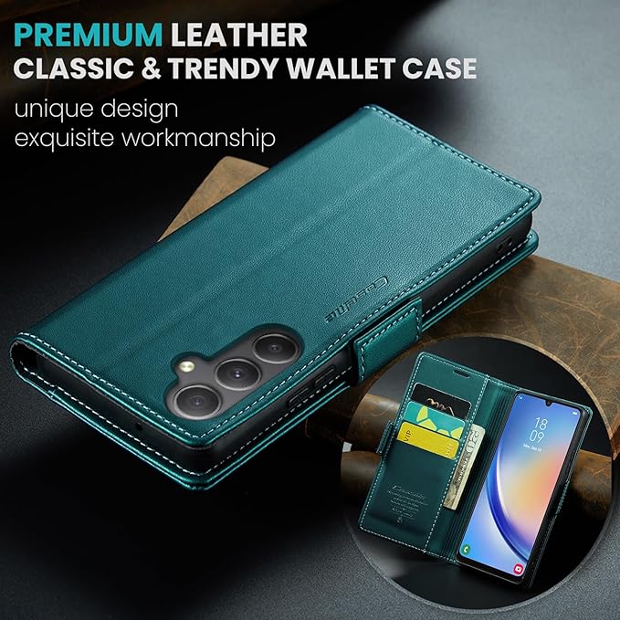 for Samsung Galaxy A34 5G Case, Premium PU Leather Wallet Case Flip Cover with [RFID Blocking][Card Holder][Stand Function] Shockproof Protective for Samsung Galaxy A34 5G, Blue-Green
