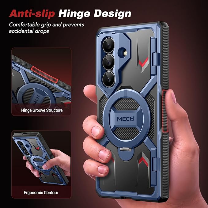 TONGATE 360° Spin Magnetic Stand for Z Fold 7 Case with Privacy Screen Protector, [Compatible with Magsafe] [Anti Spy] [360° Ring Holder] Full-Body Shockproof Case for Samsung Galaxy Z Fold 7, TiBlue