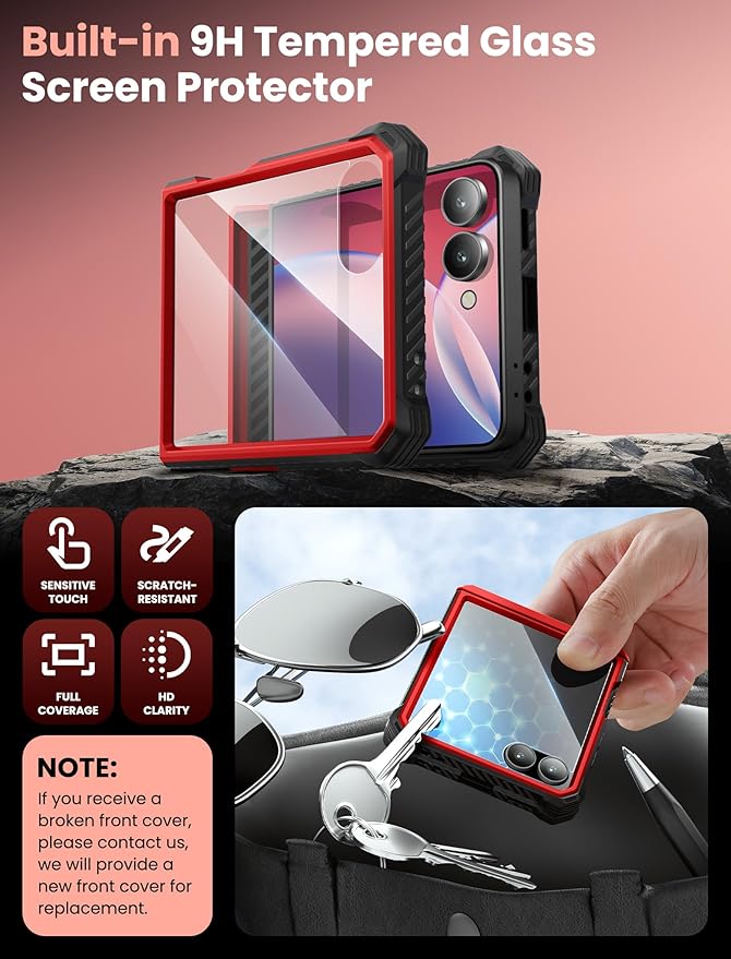 i-Blason for Samsung Galaxy Z Flip 7 Case with Stand, [Tempered Glass Screen Protector] [Hinge Protection] [Belt-Clip], Full-Body Military Protection Phone Case for Samsung Z Flip 7, Armorbox, Red