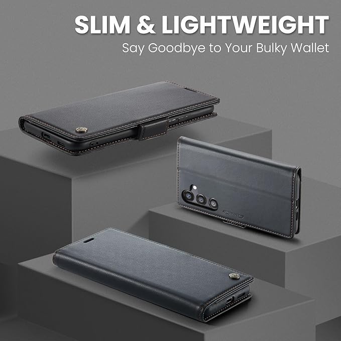 AUPAI for Samsung Galaxy S24 FE Wallet Case with Credit Card Holder, PU Leather RFID Blocking Folio Flip Kickstand Magnetic Clasp Protective Phone Cover for Women Men Black