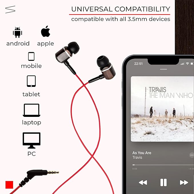 Symphonized MTRX Premium Genuine Wood In-ear Noise-isolating Headphones with Mic and Nylon Cable (Red)