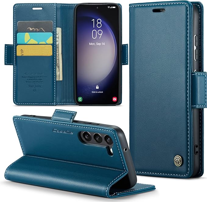 Case for Samsung Galaxy S23 Plus Wallet Case, RFID Blocking PU Leather Flip Folio Cover Card Holder Kickstand Shockproof Phone Case Compatible with Samsung Galaxy S23 Plus, Blue