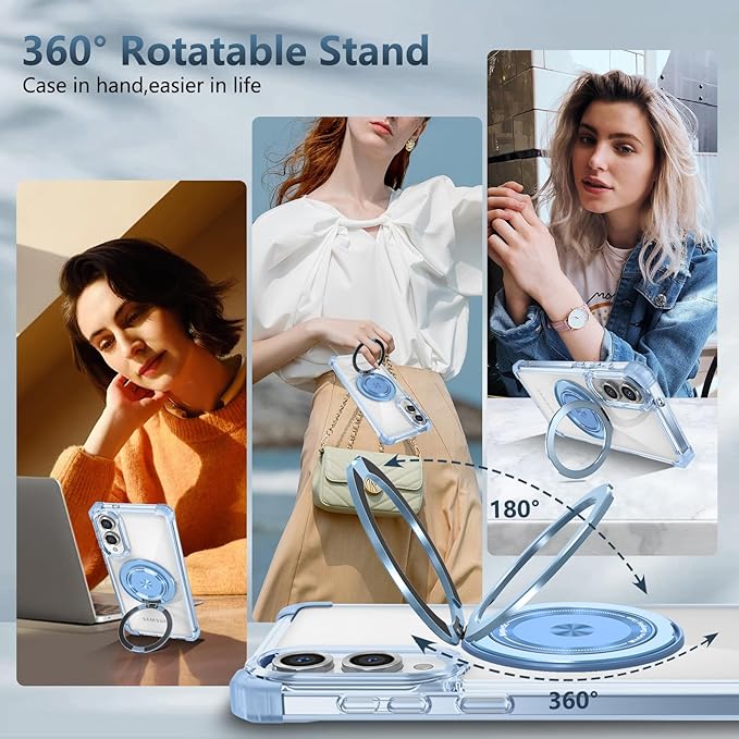 for Samsung Galaxy S25 Edge Case Compatible with MagSafe Magnetic,with Screen Protector,Built-in Kickstand Ring Military Grade Drop Heavy Duty Protection Shockproof for S25Edge Phone Case Blue