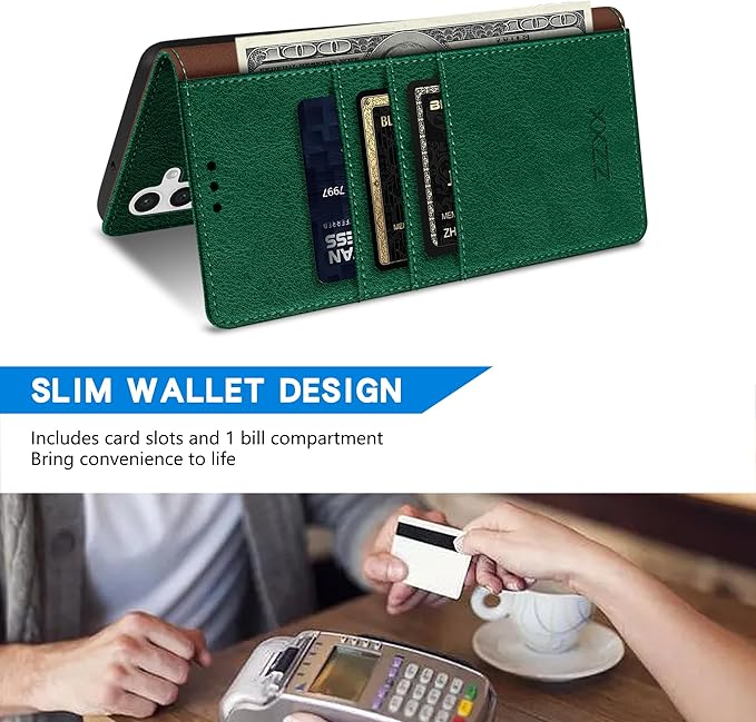 ZZXX for Samsung Galaxy S25 Wallet Case with [RFID Blocking] Card Slot Kickstand Magnetic Closure Leather Flip Fold Protective Phone Case for Samsung Galaxy S25 5G Case Wallet(Green-6.2 inch)