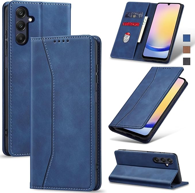 Jasonyu Flip Wallet Case for Samsung Galaxy A25 5G,Leather Magnetic Folio Cover with Card Holder,Kickstand - TPU Shockproof Durable Protective Phone Case,Blue
