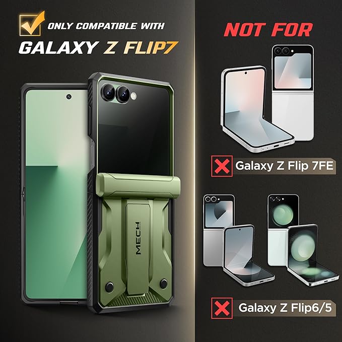TONGATE for Z Flip 7 Case with Privacy Screen Protector, [Stand & Belt-Clip] [Hinge Protection] [Anti-Slip], Full-Body Military Grade Protective Phone Case for Samsung Galaxy Z Flip 7 5g 2025, Green