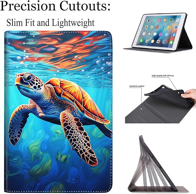 Case for Galaxy Tab A9 Plus ， Auto Sleep/Wake Multi-Angle Viewing Slim Folio Stand Cover for Samsung Galaxy Tab A9+/A9 Plus 11 Inch 2023 (SM-X210/X216/X218), Turtle Art