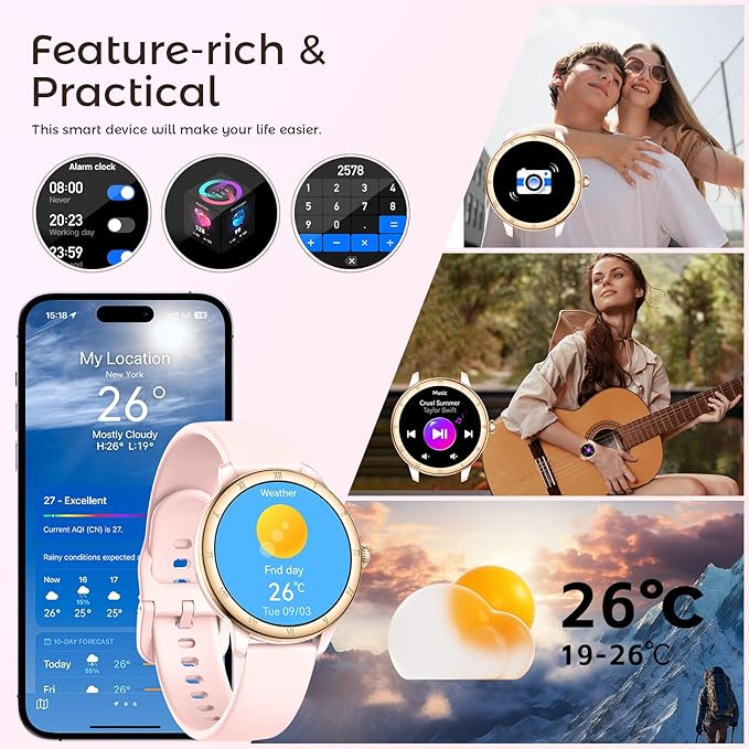 EIGIIS Android Smart Watches for Women 1.27" HD Roman Dial Sports Watches Activity Trackers with Heart Rate Sleep Monitor Smartwatch for iPhone Fitness Tracker Reloj Inteligente para Mujer