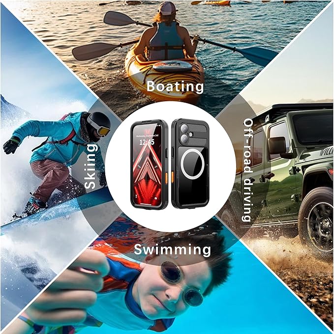 GOLDJU Magnetic for iPhone 17 Case-Waterproof, Built-in Screen & Camera Protector-IP68 Underwater Full Body 16FT Military Dropproof Shockproof Case for 17 6.3''- Black