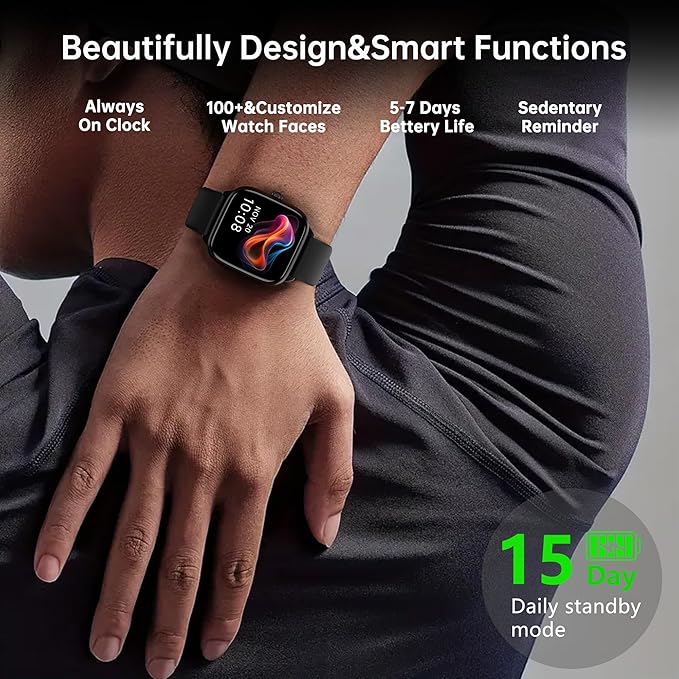 Fitness Tracker Answer/Make Calls, Smart Watch with Blood Pressure, Blood Oxygen, 24/7 Heart Rate Monitor, 120+ Sport Mode Activity Tracker, Waterproof Sleep Tracker for Women Men (Black)
