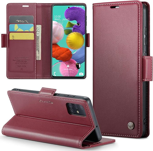 for Samsung Galaxy A51 4G Case, Premium PU Leather Wallet Case Flip Cover with [RFID Blocking][Card Holder][Stand Function] for Samsung Galaxy A51 4G (Non 5G Version), Red