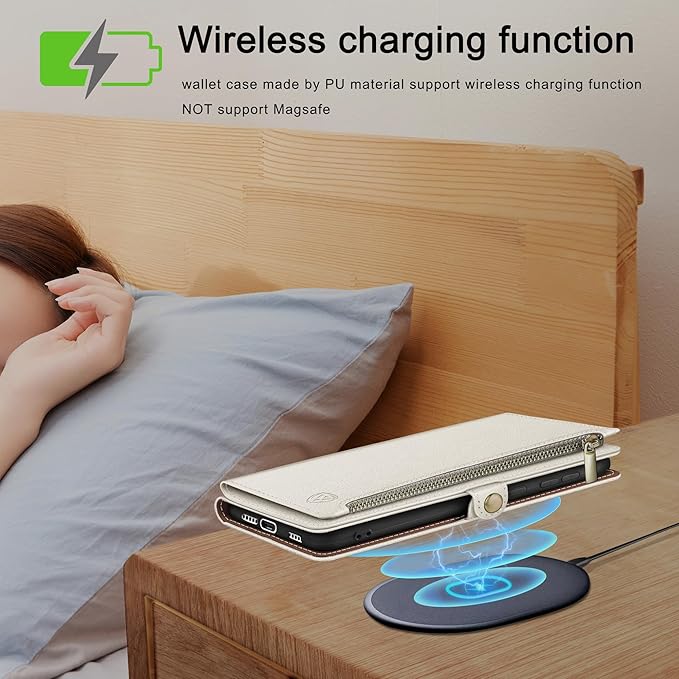 XcaseBar Compatible with Samsung Galaxy S25 Wallet case with Zipper Credit Card Holder【RFID Blocking】,Flip Folio Book PU Leather Phone case Shockproof Cover Women Men for Samsung S25 case White