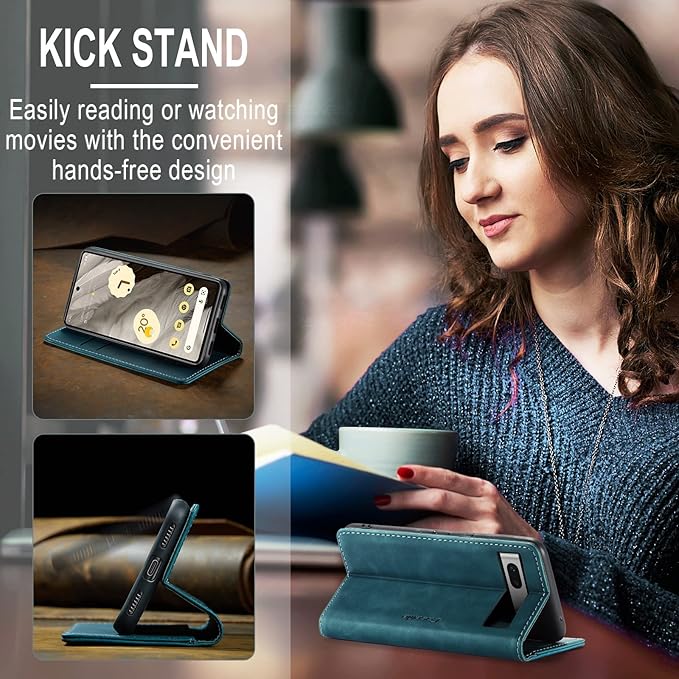 for Google 7A Case, Flip Wallet Leather Case with Card Holder Magnetic Closure Shockproof Kickstand Protective Phone Cases Cover for Google 7A,Blue-Green