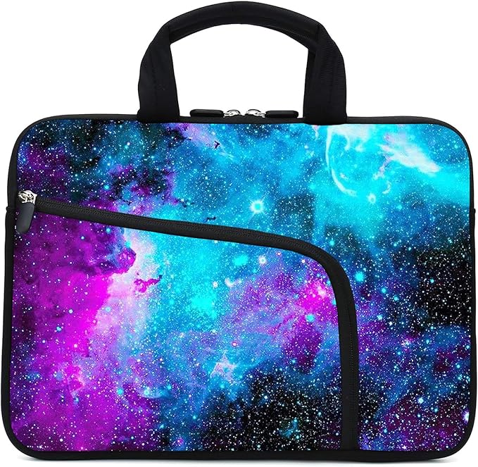 Blue Galaxy Neoprene Laptop Case - 11.6" & 12.2" Fits MacBook Air, Samsung, Acer, HP Ultrabook & Chromebook - Two Pockets, Handle & Tablet Sleeve