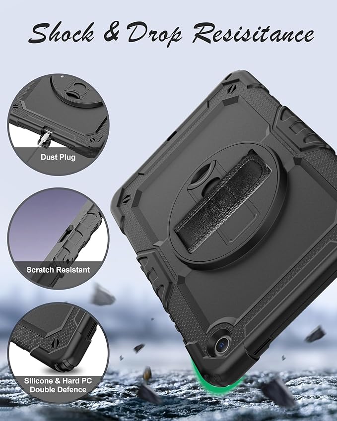 Case for Samsung Galaxy Tab A9 Plus Tablet Case 11 inch 2023 [with Tempered Glass Screen Protector],Rotatable Kickstand,S Pen Holder,Hand/Shoulder Strap (Black)