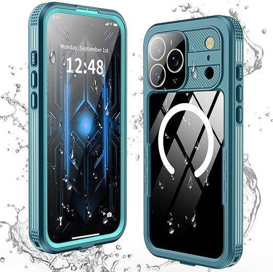 GOLDJU Magnetic for iPhone 17 Pro Max Case-Waterproof, Built-in Screen & Camera Protector-IP68 Underwater Full Body 16FT Military Dropproof Shockproof Case for 17 Pro Max 6.9''- Blue