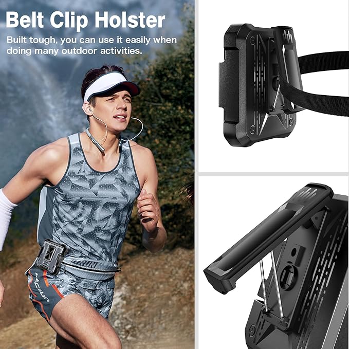 VEGO for Z Flip 6 Case, Samsung Galaxy Flip 6 Case with 360° Rotatable Ring Kickstand & Belt Clip Holster & 9H HD Tempered Glass Camera Screen Protector & Hinge Protection, Shockproof Case - Grey