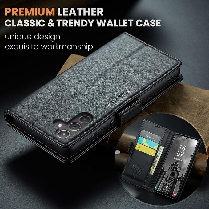 for Samsung Galaxy A55 5G Case, Premium PU Leather Wallet Case Flip Cover with [RFID Blocking][Card Holder][Stand Function] Shockproof Protective for Samsung Galaxy A55, Black