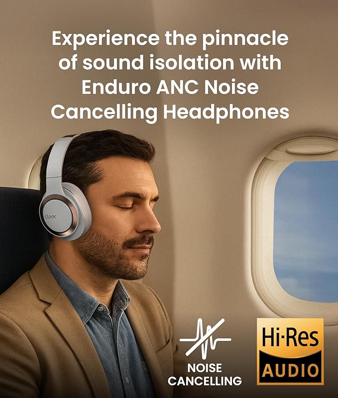 Cleer Audio Enduro ANC Noise Canceling Headphones, Bluetooth Multipoint Connection, Over-The-Ear Design with Mic, Crystal Clear Hands-Free Calling, up to 60 Hours of Battery Life - Light Grey