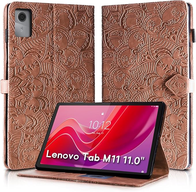 Vine Funda para for Lenovo Tab M11 11 Inch 2024, Soft Touch Premium Faux Leather Made with Card Slots, Water-Proof Precise Cutouts Compatible with Lenovo Tab K11 / M11 TB-330FU/TB-330KU Brown