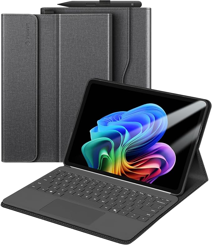 Fintie Protective Case for Microsoft Surface Pro 12 Inch (2025), Multi-Angle Viewing Portfolio Business TPU Back Cover with Pocket & Stylus Holder, Compatible with Type Cover Keyboard (Black)