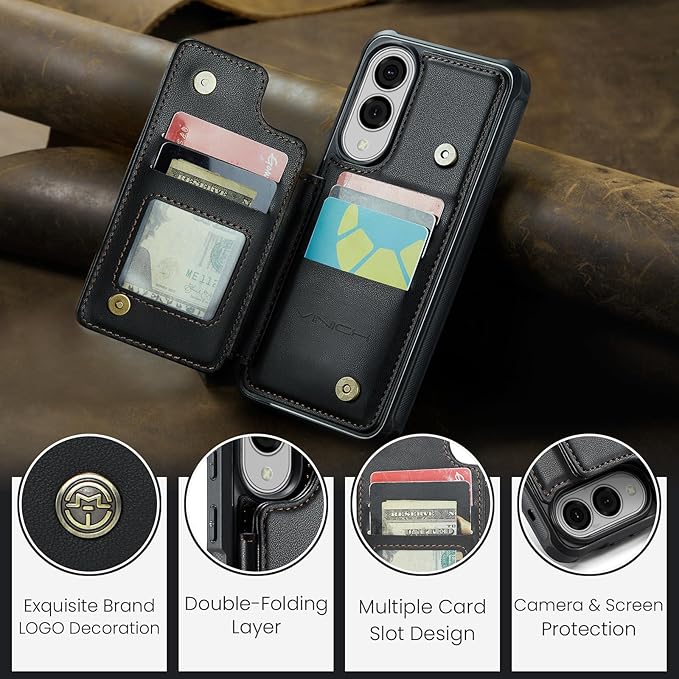 Vinich for Samsung Galaxy S25 Edge Wallet Case with Card Holder, RFID Blocking Credit Slots Kickstand Shockproof Phone Cover for Women Men, Black