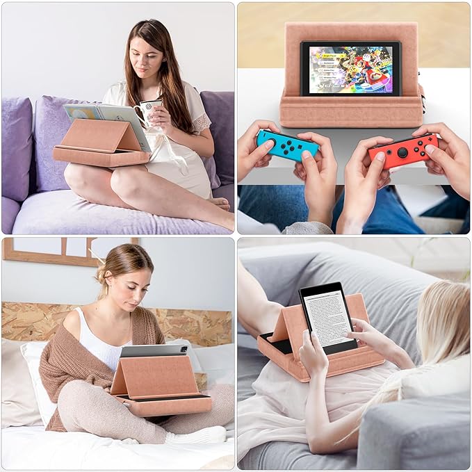 KDD Tablet Pillow Stand, Multi-Angle Viewing Ipad Holder for Lap, Bed and Desk, Foldable Soft Pad Dock with Stylus Mount Compatible with Ipad Pro 12.9, 10.5, 11, Air, Mini, Phones, Books, E-Reader