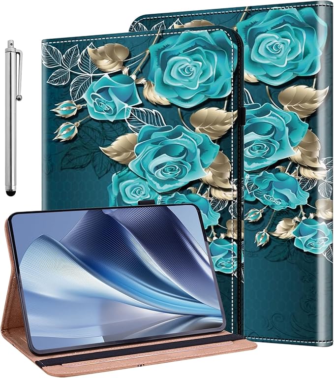 ALILANG Case for Samsung Galaxy Tab A9 Plus 11 Inch Case 2023 with Stylus, Shockproof Folding Stand Cover for Samsung Tab A9+ (SM-X210/X216/X218) Tablet Cases -Blue Rose
