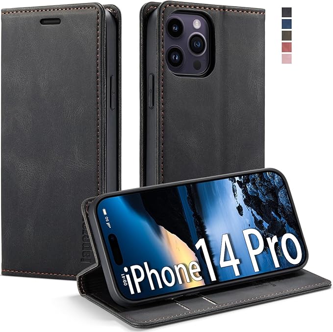 japezop iPhone 14 Pro Wallet Case with [RFID Blocking] Credit Card Slots Folio Magnetic Stand,Leather Flip Case Wallet for iPhone 14 Pro 5G 6.1 Inch (Black)