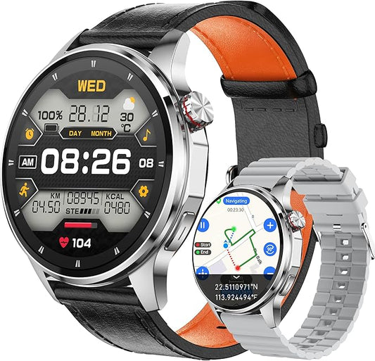Smart Watch for Men Built-in GPS with Map, 1.46" AI Smartwatch with Health Monitor for Android Phones/iPhone, 100+ Sport Modes Fitness Tracker with Compass/Altitude/Barometer, Text Reply(2 Bands)