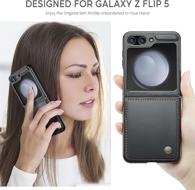 for Samsung Galaxy Z Flip 5 Case, Premium PU Leather Case Anti Scratch Slim Phone Shockproof Protective Phone Cover for Samsung Galaxy Z Flip5, Black