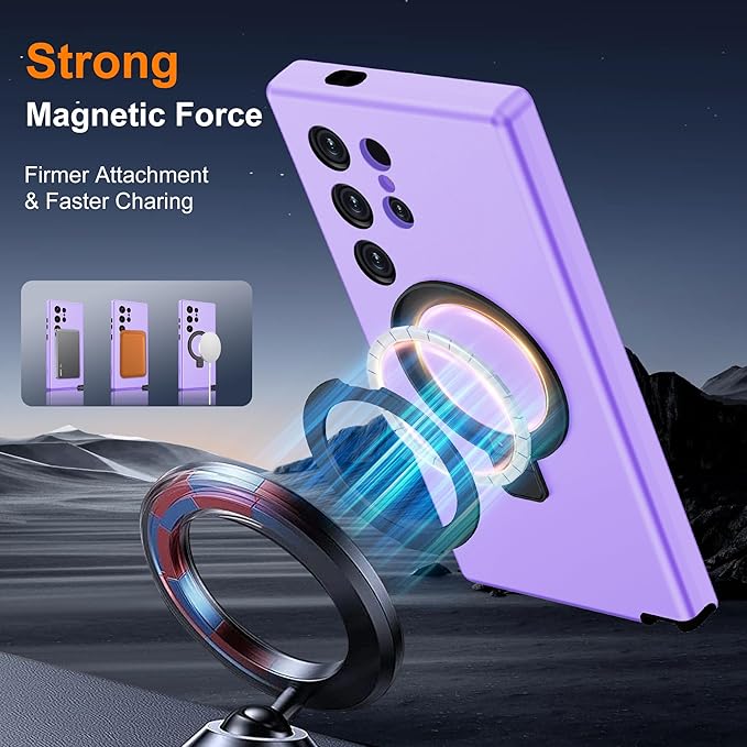 Designed for Samsung Galaxy S24 Ultra Case with Magnetic Ring Stand [Compatible with Mag-Safe][Military Grade Drop Protection][Build in Kickstand] S24 Ultra Phone Case 6.8",Light Purple