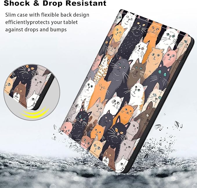 Slim Case for Samsung Galaxy Tab S10 FE / S9 FE 5G 10.9" & Tab S9 11", PU Leather Protective Cover, Multi-Angle Stand, Auto Sleep/Wake, Cat