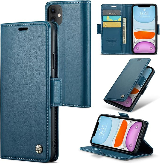for iPhone 11 Case, Premium PU Leather Wallet Case Flip Cover with [RFID Blocking][Card Holder][Stand Function] Shockproof Protective for iPhone 11, Blue