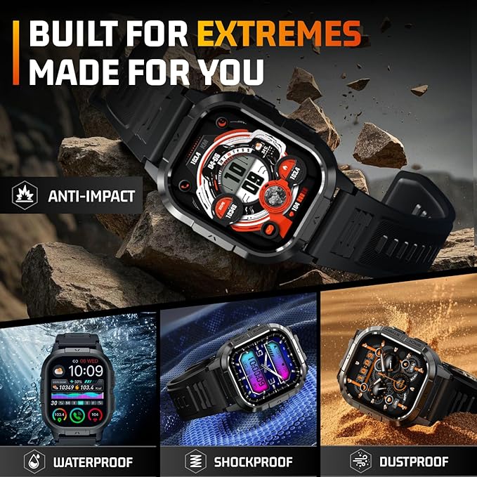 Military Smart Watches for Men-2.06”AMOLED Bluetooth Calls, IP68 Fitness Activity Step Tracker with Sleep Monitor/Pedometer/110+ Sports Modes, Tactical Smart Watch for Android iOS Samsung Compatible