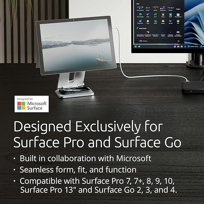 Kensington Elevated Stand Adjustable for Surface Stand for Desk, on-Skid Tablet Holder Designed for Surface Pro, Silver (K58277WW)