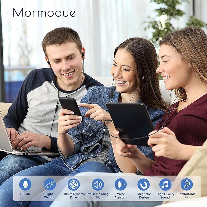 EP-06 Wired Earbuds in-Ear Earphones,Build-in Microphone Noise Isolating Headphones,3.5mm Jack 4.9ft Long Cord Ear Buds,HD Bass Audio,with 6 Ear Tips,for Smartphones/Laptop/Computer Etc-Black