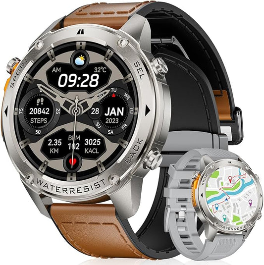 GPS Smart Watch for Men(Answer/Make Call),6 Satellite Positioning/Compass,50M Waterproof,500mAh Extra-large battery,1.43" AMOLED,170 Fitness Sports Modes/Heart Rate/SpO2/Blood Pressure for Android iOS