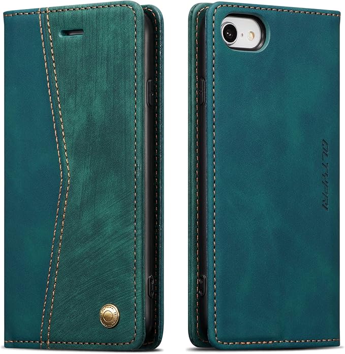 QLTYPRI Case for iPhone 16e, Vintage PU Leather Wallet Case Card Slot Kickstand Magnetic Closure Shockproof Flip Folio Cover for iPhone 16e - Retro Dark Green