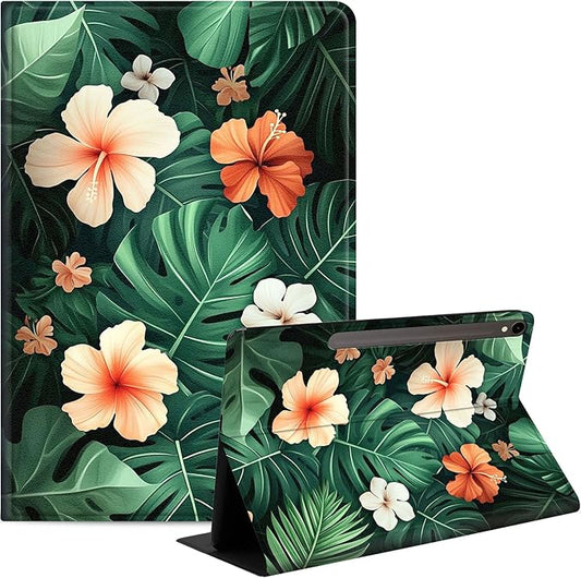 Case for Samsung Galaxy Tab S10 FE/ S9 FE 5G 10.9 Inch/Tab S9 11 Inch, Slim PU Leather Stand Cover with Auto Wake/Sleep, Multi-Angle Viewing & Shockproof, Banana Leaves