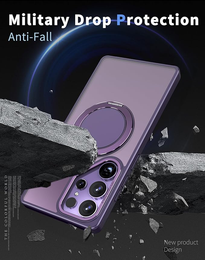 Magnetic Stand Case for Samsung Galaxy S25 Ultra [with 2 Tempered Glass Film] [360° Rotation Magnetic Stand] [Compatible with Magsafe] Military-Grade Drop Protection Case, Purple