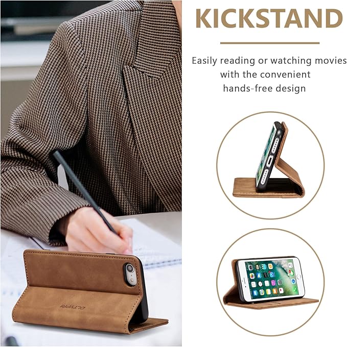 QLTYPRI Case for iPhone 16e, Vintage PU Leather Wallet Case Card Slot Kickstand Magnetic Closure Shockproof Flip Folio Cover for iPhone 16e - Retro Brown