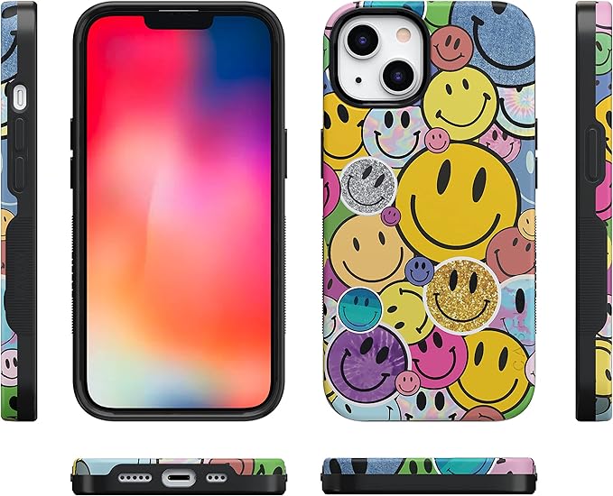 Casely iPhone 14 Case | All Smiles | Smiley Face Sticker | Compatible with MagSafe | Bold Protective Design