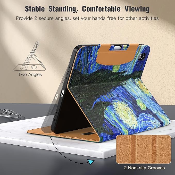 MoKo for iPad (A16) 11th Generation Case 11 inch 2025, iPad 10th Generation Case 10.9" 2022 with Pencil Holder & Pocket, Premium Leather Folio Stand Cover, Multiple Viewing Angles, Starry Night