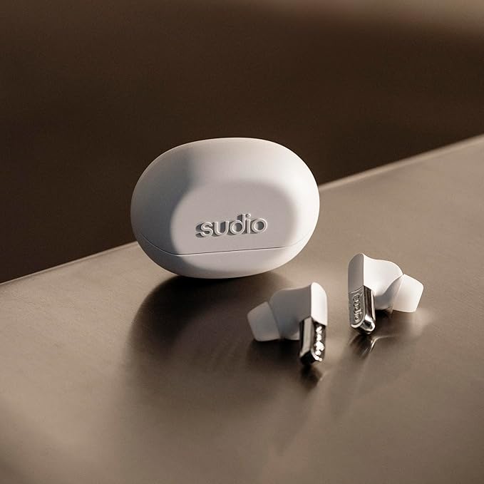sudio N3 Pro Wireless Earbuds – Active Noise Cancelling (ANC), 30-Hour Playtime, Sweat & Splashproof, Eco-Friendly Design with Recycled Materials, Comfortable Fit, Premium Metallic Finish (White)