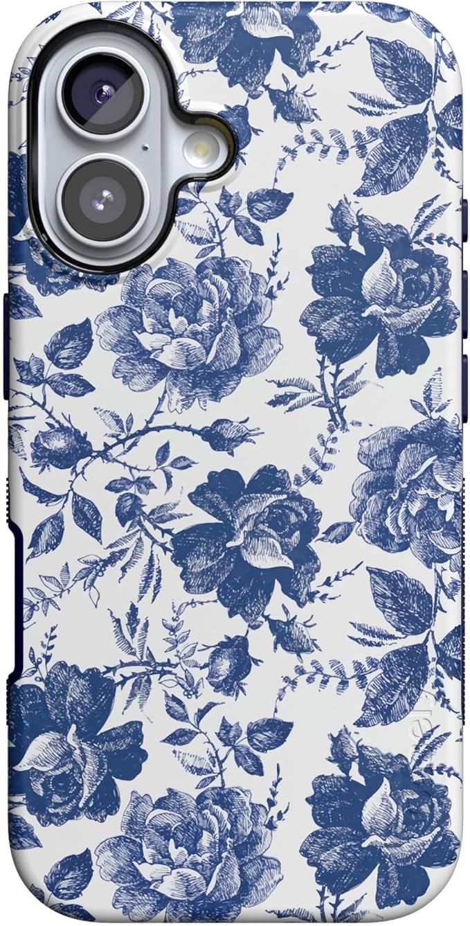 Casely iPhone 17 Case | Rose to Fame | Blue & White Rose Floral | Compatible with MagSafe | Bold Protective Design