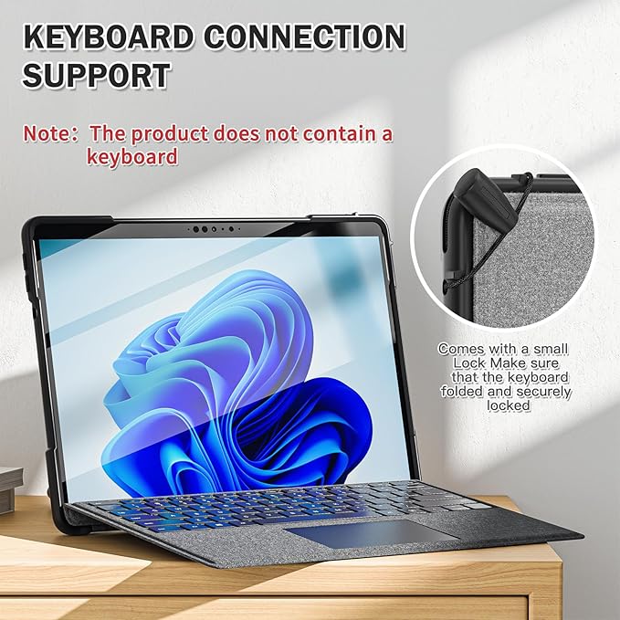 BRAECNstock for Microsoft Surface Pro 8 Case 13 inch 2021 Shockproof Rugged Case for Surface Pro 8 with Rotating Hand Strap & Kickstand Built in Pen Holder Compatible with Type Cover Keyboard - Black