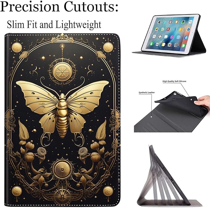 Case for Galaxy Tab A9 Plus ， Auto Sleep/Wake Multi-Angle Viewing Slim Folio Stand Cover for Samsung Galaxy Tab A9+/A9 Plus 11 Inch 2023 (SM-X210/X216/X218), Golden Moth